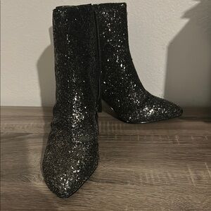 Black Glitter Ankle Boots
